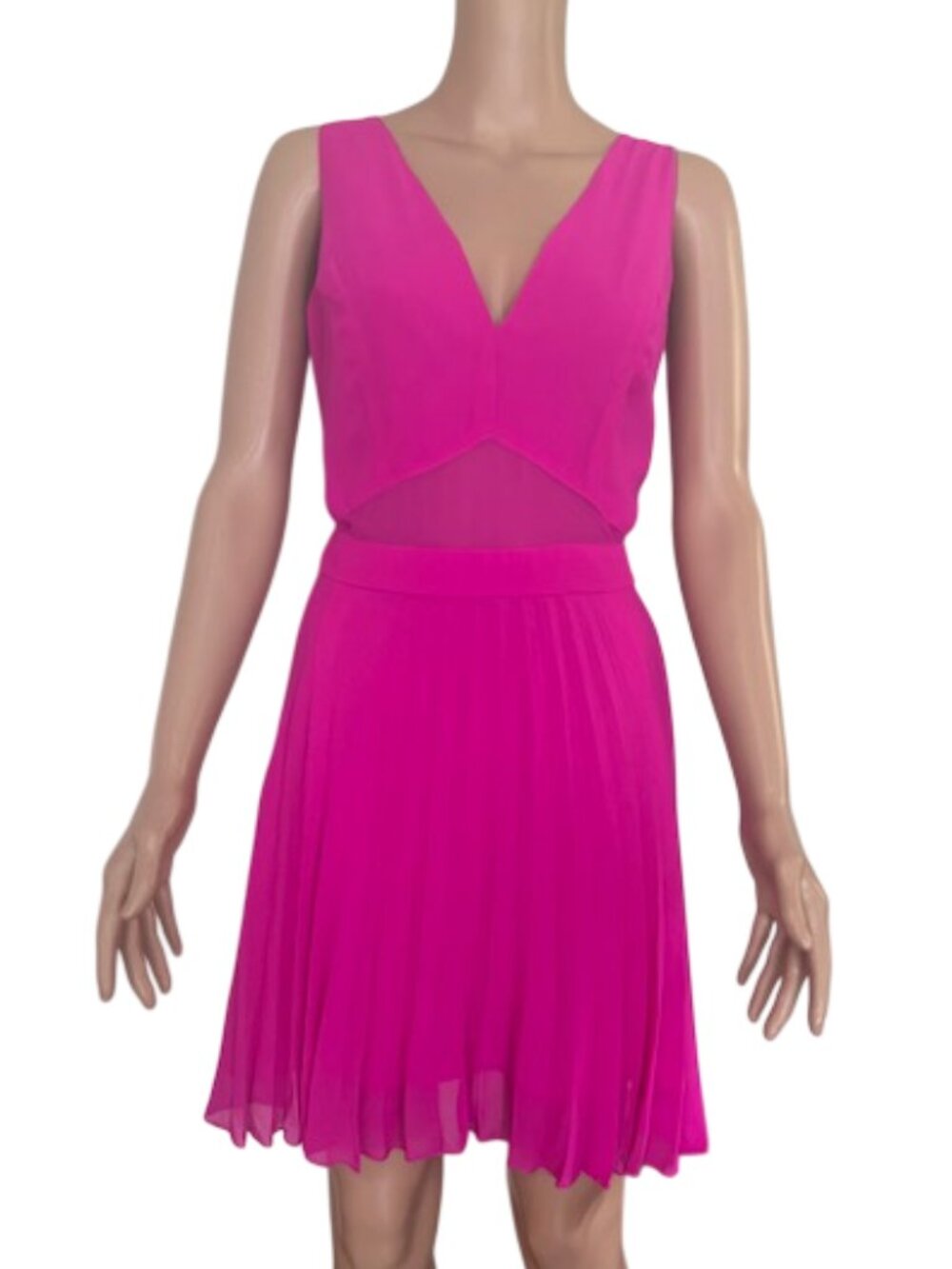 ASOS Bright Pink Accordion Pleated Cutout Dress Lightweight Size 10 Fit & Flare